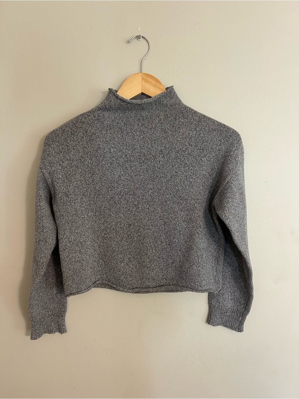 Cropped Gray Mock Neck Sweater - Women's Soft Knit Pullover